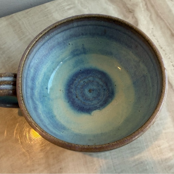 Handcrafted Ceramic Soup Mug in Blue and Brown by Iris Minc - Picture 3 of 11